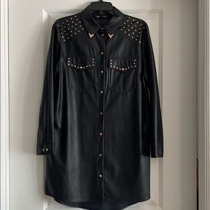 Faux Leather Button Down Tunic